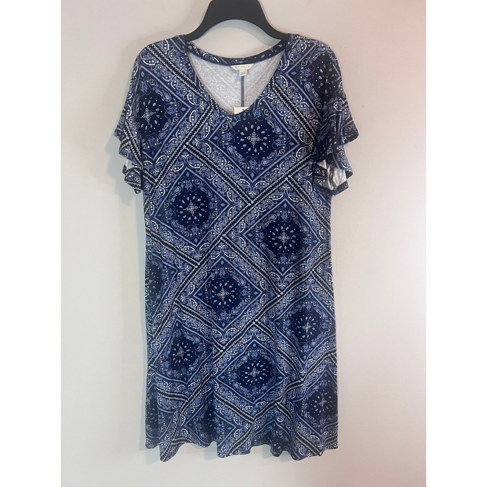 Est. 1946 Womens Navy Paisley Bandana V-Neck Flutter Sleeve Dress Medium NWT